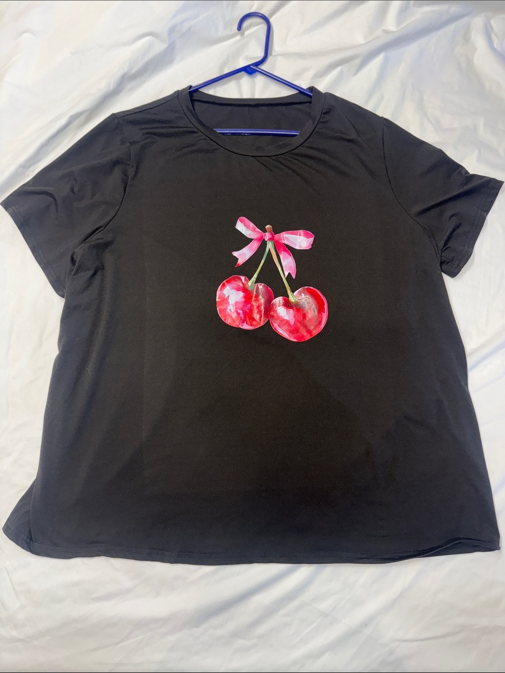 Black Short-Sleeve Tee with Cherry Bow Graphic